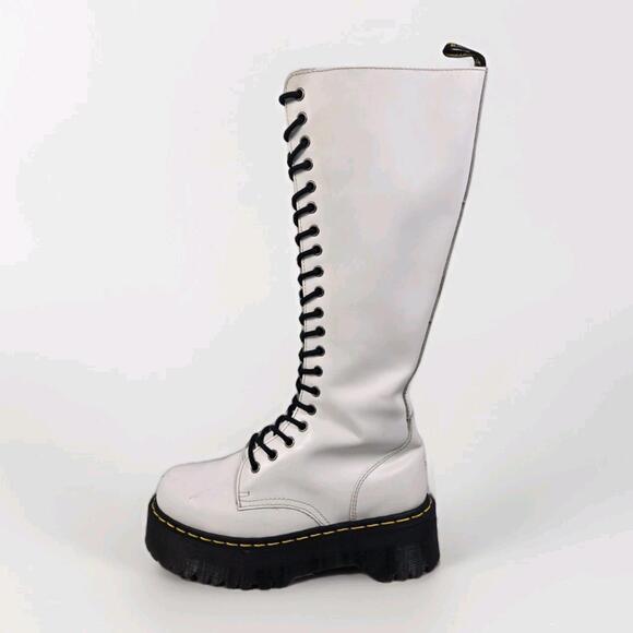 Dr. Martens Shoes - Dr Martens Britain - White 20 Hole Knee High Platform Boots - Womens 8